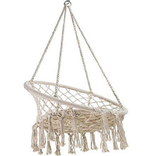 Poltrona Sospesa Gypsy, Altalena Robusta e Resistente, Adatta per Interni ed Esterni, Appendibile, Lavorata a maglia, Corda in Cotone con Romantiche Frange, Portata 120 Kg