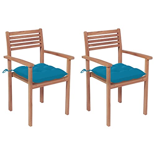 vidaXL Sedie da Giardino 2 pz con Cuscini Azzurro in Massello di Teak