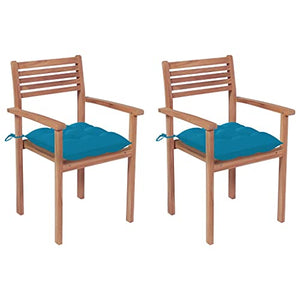 vidaXL Sedie da Giardino 2 pz con Cuscini Azzurro in Massello di Teak