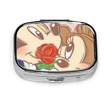 Scatola quadrata per pillole, portatile, romantico Topolino Minnie, organizer per medicine, a due scomparti, porta pillole