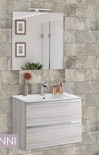Mobile da bagno con lavabo - Componibile bagno 2 cassetti con maniglia a gola, lavabo e specchio con luce a Led cm. 60 x 46 x 51h. Mobili di altissima qualit�. (STMB)