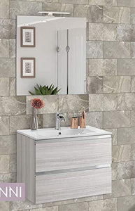 Mobile da bagno con lavabo - Componibile bagno 2 cassetti con maniglia a gola, lavabo e specchio con luce a Led cm. 60 x 46 x 51h. Mobili di altissima qualit�. (STMB)
