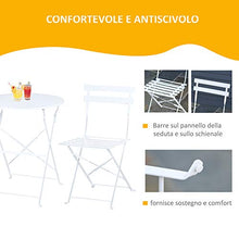 Outsunny Set 3 Pezzi Tavolino con Sedie da Giardino Pieghevoli, Mobili da Esterno in Metallo, Bianco
