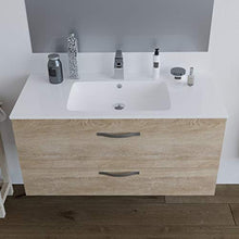 Mobile bagno SOSPESO 100 cm con lavabo in ceramica e specchio con cassetti ROVERE CHIARO LINDA 8210