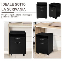 homcom Cassettiera Portadocumenti da Ufficio in Legno Nero con 2 Cassetti, 4 Ruote Ominidirezionali, 40 x 35 x 60cm