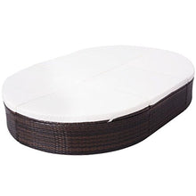 Festnight Letto Lettino Prendisole Matrimoniale a Doppio Ovale in Polirattan Marrone/Nero con Cuscino Bianco da Giardino/Piscina/Patio/Sipaggia/Mare per Esterno 200x140x28 cm