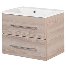 FACKELMANN B.Clever - Set di mobili da bagno, 2 pezzi, 60 cm, in frassino con lavabo in marmo e armadietto a specchio a LED