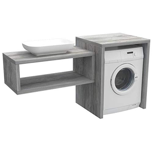 Ve.Ca. Mobile bagno coprilavatrice Stoccolma, in legno, mensola lavabo + copri lavatrice/asciugatrice + lavabo, diversi colori, lavanderia arredo bagno (Pino grigio Jackson)