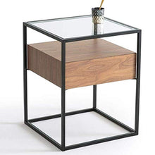 DGHJK Mobili per la casa, tavolino da Salotto retrò Industriale in Vetro temperato Divano Tavolo con Un Comodino Camera da Letto in Legno massello , 16,9 '' x 16,9 '' x 21,6 ''