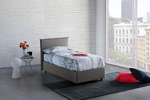 Talamo Italia Letto contenitore Singolo Anna, Made in Italy, Letto con rivestimento in tessuto, Apertura laterale, adatto per materasso cm 80x190, Grigio