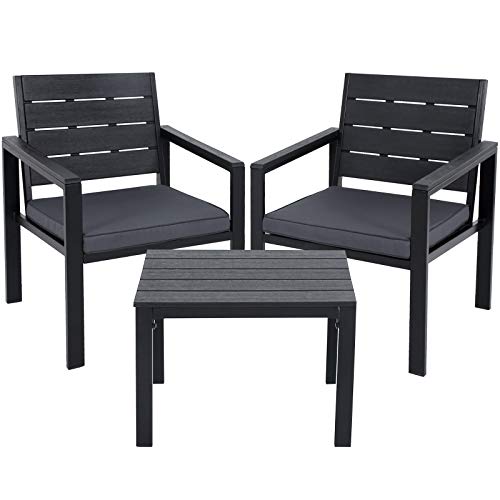 SONGMICS Set di 3 Mobili da Giardino, Salotto da Giardino con 2 Sedie, 1 Tavolino, 2 Cuscini Sfoderabili, Struttura in Ferro, Nero GGF03BK