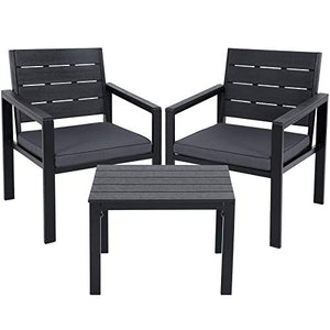 SONGMICS Set di 3 Mobili da Giardino, Salotto da Giardino con 2 Sedie, 1 Tavolino, 2 Cuscini Sfoderabili, Struttura in Ferro, Nero GGF03BK