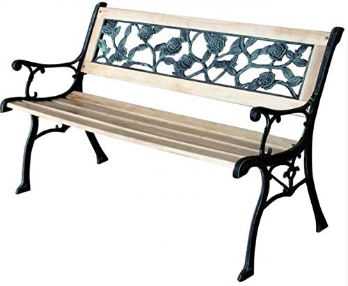 Panchina da giardino – Resistente alle intemperie | Metallo – ghisa – legno | Garden Bench 3 posti | Struttura solida 120 cm | Panchina esterna | balcone, terrazza, giardino | Design originale (Rose)
