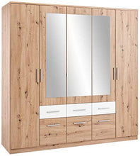 AVANTI TRENDSTORE-Floriana-Struttura Letto Matrimoniale con 2 comodini e cassettoni integrati. Quercia Artisan/Bianco per camere da Letto. Dimensioni Lap 183x47x217,5 cm (Armadio)