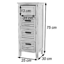 Mendler Serie Vintage scaffale cassettiera Legno paulonia 4 cassetti 25x30x74cm Bianco