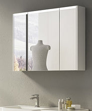 Specchiera specchio bagno pensile contenitore 3 ante, fascia led, cm.67x91,7x15