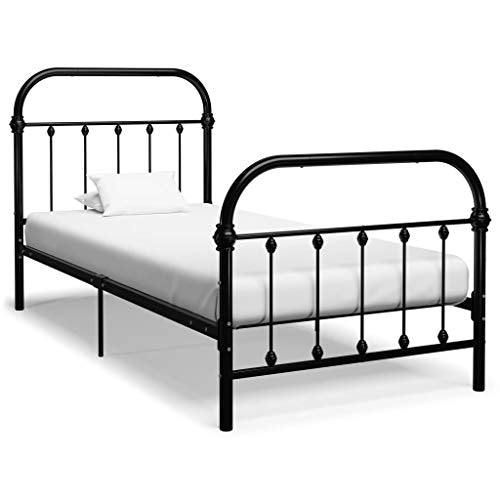 BIGTO - Struttura letto in metallo per camera da letto, colore: nero, 90 x 200 cm