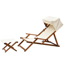 Outsunny Sdraio da Giardino in Legno con Poggiapiedi e Tettuccio, Set 2 Pezzi Bianco Crema