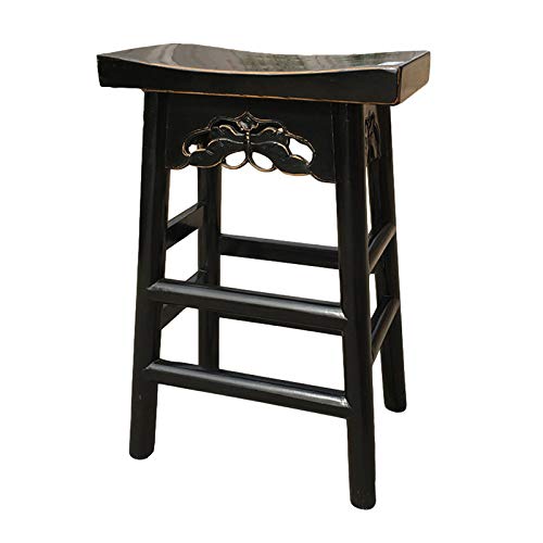 XLSQW Sgabello da Sella, sgabelli da Bar Sgabelli Classici Sedia da Cucina Sedia da Cucina in Legno massello con poggiapiedi, per Cucina Salon Spa Bar Studio Ufficio,Nero
