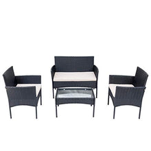 SUFUBAI - Set di mobili da balcone, 4 pezzi, set di mobili da giardino in rattan, sedia in vimini, per cortile, portico, giardino, piscina, balcone
