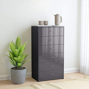 FAMIROSA Credenza con 6 Cassetti Grigio Lucido 50x34x96 cm in Truciolato