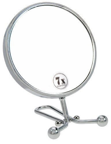 Fantasia - Specchio da tavolo/a mano in metallo, ingrandimento 7x, lunghezza: 29 cm, ø 15 cm, colore: Argento