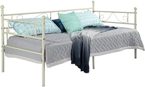 EGGREE Letti Singolo Divano Letto Metallo Divanetto strutture e Basi 90x190cm Bianco