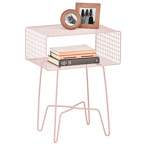 mDesign Cassettiera vintage in stile industrial – Tavolino consolle in metallo – Mobiletto da ingresso, soggiorno e camera da letto con gambe a forcina – rosa chiaro