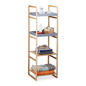Relaxdays Scaffale Bagno, 10022214 4 Mensole, Libreria in Legno, Mobiletto a Colonna, Alto, Bambù Hxlxp 125,5X40X40 Cm, Grigio, Naturale, 5 X 40 X 40 Cm