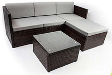 AVANTI TRENDSTORE - Adelino - Set da giardino con tavolino incluso, in polirattan marrone scuro e vetro, cuscini di seduta in grigio