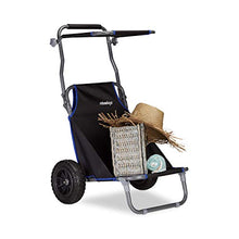 Relaxdays Carrello da Spiaggia Pieghevole, Sedia con Parasole, Ruote Gomma Piena, Carrellino 100 kg per la Sabbia, Nero, 1 pz