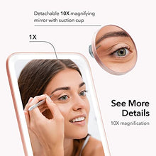 Fancii Specchio per Trucco Portatile con 56 Luci a LED Dimmerabili e Ingranditore 1x e 10x - Specchio Cosmetico Illuminato da Viaggio con 3 Ambiente di Luce, Supporto Regolabile -Aura Go (Oro Rosa)