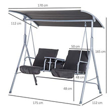 Outsunny Dondolo da Giardino 2 Posti Separati con Tavolino Centrale e Tetto Regolabile, in Metallo 175x112x165cm Grigio