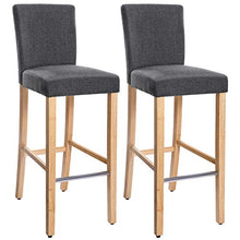 SONGMICS Set di 2 Sgabello da Bar, Sedie da Bar Imbottito con Schienale, Tessuto Simil-Lino, Altezza Sedile 76 cm, Gambe in Legno Massello, con Poggiapiedi Grigio Scuro LDC31GY