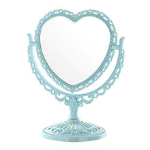 ZXFMT Specchio per Il Trucco, a Forma di Cuore Tavolo Girevole Specchio Compatto Comò in plastica Specchi Beige Rosa Blu Strumento cosmetico 2 Lati