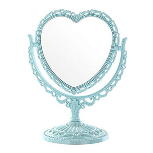 ZXFMT Specchio per Il Trucco, a Forma di Cuore Tavolo Girevole Specchio Compatto Comò in plastica Specchi Beige Rosa Blu Strumento cosmetico 2 Lati