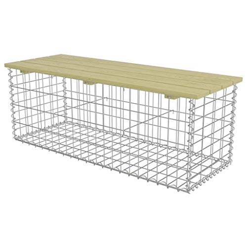 Festnight Panchina Gabbione 120 cm in Acciaio Zincato e Legno di Pino FSC,Panca da Giardino a Gabbione