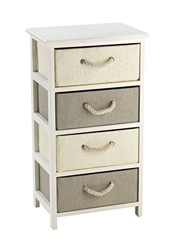 King Home C656424 Cassettiera 4 Cassetti Legno e Rafia Sintetica