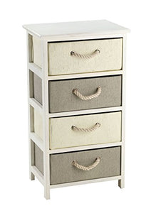 King Home C656424 Cassettiera 4 Cassetti Legno e Rafia Sintetica