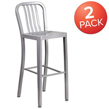 Flash Furniture Set da 2 Sgabelli da Bar, con Schienale con Assi Verticali, Altezza 76 Cm, per Interni Ed Esterni, qualità Commerciale, in Metallo, Colore Argento