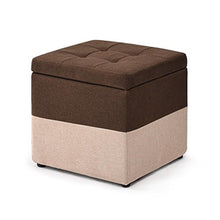 SHOP YJX Piedi Sgabello Scatola di immagazzinaggio Cubo Pouf Divano Sgabello Ottomano quadrato, Rivestimento in lino sfoderabile Sedile Imbottito Poggiapiedi per soggiorno Corridoio, 40x40x40cm, Marro