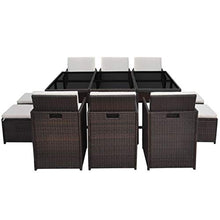 UnfadeMemory Set da Pranzo da Giardino Tavolo e Sedie da Esterno 11 pz con Cuscini Polyrattan Marrone