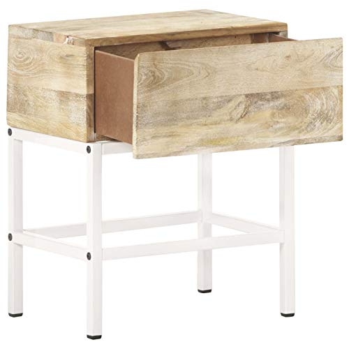 Tidyard Comodino Camera da Letto Rustico con Cassetto in Legno Massello di Mango e Ferro 40x30x50 cm,Comodino Cameretta Rustico con Cassetto in Legno Massello,Comodino in Legno Massello