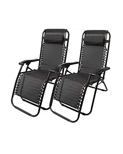 Sywlwxkq 2 Pezzi Lettini Prendisole Reclinabili Zero Gravity Patio Sedia a Sdraio Sedia da Giardino reclinabile Sedia Pieghevole per Esterni Sedia Portatile Prato Spiaggia Campeggio Nero