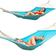 AMANKA XXL Larga Amaca di Cotone 200x120cm per 2 Persone con Barra di Legno Blu