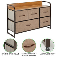 mDesign Elegante cassettiera con 1 cassetto grande e 4 piccoli – Capiente canterano ideale per qualunque stanza della casa – Comò in metallo, legno MDF e tessuto – marrone chiaro