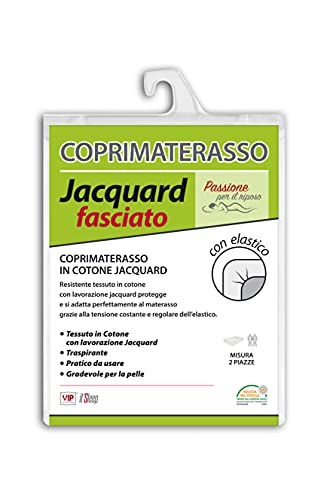 V.I.P. Very Important Pillow Coprimaterasso Jacquard in Cotone Fasciato, Elastico su tutto il perimetro, 90 x 200 cm Singolo