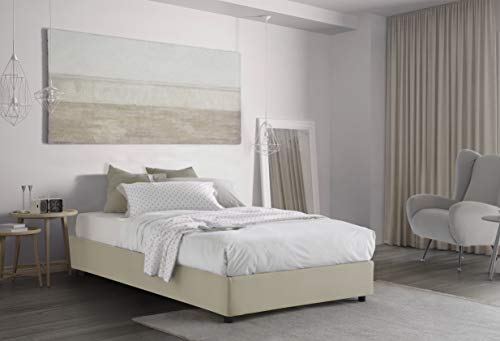 Talamo Italia Letto contenitore Una piazza e mezza Silvia Sommier, Made in Italy, Letto con rivestimento in tessuto, Apertura frontale, con materasso cm 120x190 incluso, Panna