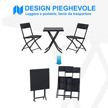 Outsunny Mobili da Giardino in Rattan Set 1 Tavolino e 2 Sedie da Giardino Pieghevoli 3pz Nero
