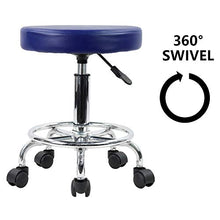 KKTONER Sgabello Rotondo in Pelle PU con poggiapiedi Regolazione dell'altezza della Parte Girevole Spa Salone di Disegno Tattoo Workshop Massaggi Sgabelli Sedia operativa Blu